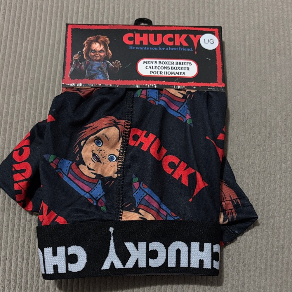 Universal Chucky Boxer Briefs with Red and Blue Accents
